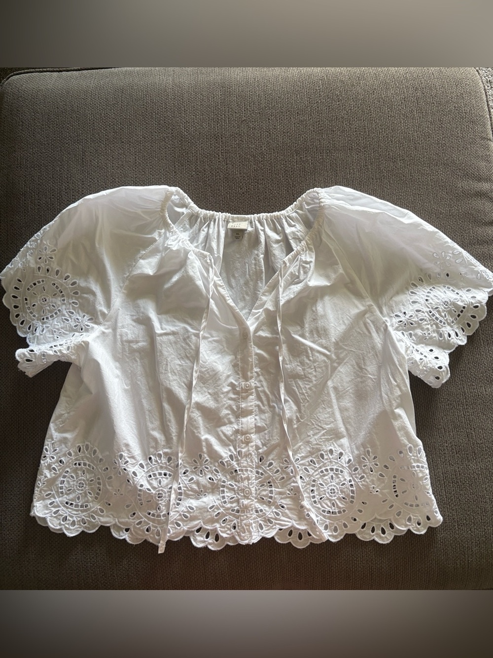 a new day White Eyelet Peasant Blouse